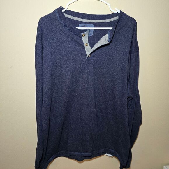 Hanes Other - Hanes Men's Long Sleeve Beefy Henley Shirt - Heather Navy- size XL‎